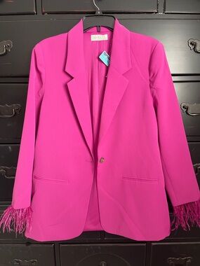 Wayf Hot Pink Blazer with Feather Cuff